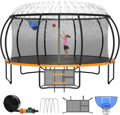 Miniatura 8 de Zevemomo Trampolín al aire libre para niños y adultos, trampolines de calabaza con red de seguridad, escalera, marco de metal con revestimiento