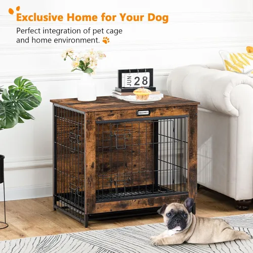 Miniatura 2 de Mueble de jaula para perros, perrera pequeña de 25.5 pulgadas para interiores, jaula de madera con bandeja extraíble, mesa auxiliar lateral que