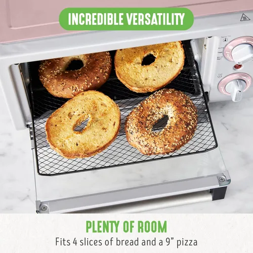 Miniatura 6 de GreenLife Horno tostador de encimera con freidora de aire de acero inoxidable, cerámica antiadherente saludable, libre de PFAS, bandeja y cesta, Rosa