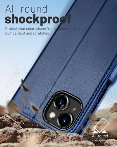 Miniatura 6 de OCASE Funda Cartera Compatible con iPhone 15, Funda Tipo Folio de Cuero PU con Tapa, con Tarjeteros, Soporte y Bloqueo RFID