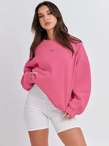 Miniatura 6 de ANRABESS Sudadera de manga larga para mujer, casual, cuello redondo, ajuste holgado, sudadera con capucha de forro polar para otoño