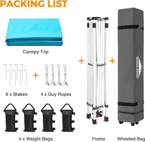 Miniatura 391 de EAGLE PEAK Tienda de campaña desplegable con bolsa de transporte con ruedas, 8 estacas, 4 cuerdas, 4 bolsas de peso, toldo de tienda de campaña