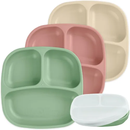 Miniatura 34 de Re-Play Platos para niños pequeños con divisores, 3 compartimentos de pared profunda, platos divididos para niños con 3 tapas, aptos