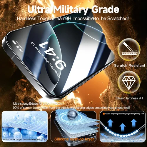 Miniatura 2 de Paquete de 2 protectores de pantalla para iPhone 15 Pro, dureza 9H, protector de pantalla de vidrio templado con kit de alineación automática
