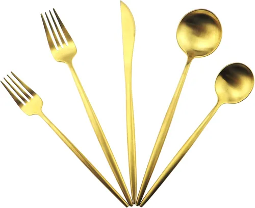 Miniatura 23 de Juego de cubiertos de acero inoxidable 18/10 de 20 piezas, vajilla de lujo para viajes, incluye cuchillo, tenedor, cuchara, servicio para 4