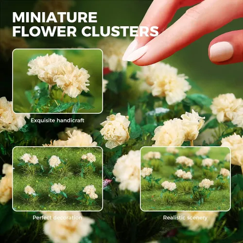 Miniatura 5 de Yetaha 40 unidades de racimos de flores, grupos de vegetación, mechones de hierba, modelo estático premium hecho a mano, arbustos en miniatura