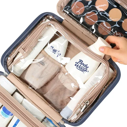 Miniatura 4 de NISHEL Neceser de viaje para mujer, organizador de artículos esenciales de maquillaje, estuche colgante para accesorios, cosméticos, Egeo-azul, M