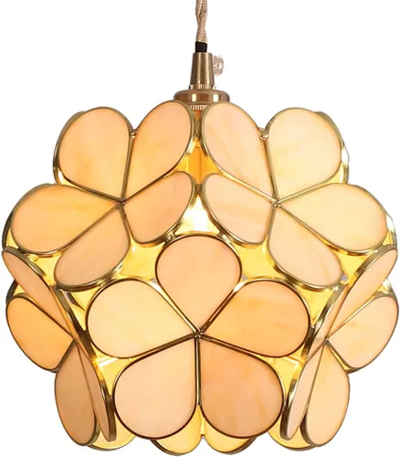 Bieye L10748 Petals Tiffany Style Lámpara colgante de techo de vidrio emplomado con pantalla de 8 pulgadas de ancho (Blanco Crema, Flor de Cerezo de