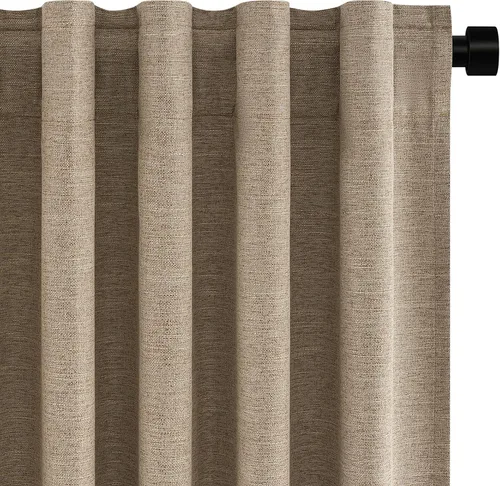 Miniatura 51 de Topfinel Cortinas opacas, blanco beige, 2 paneles, ventanas pequeñas, textura, mezcla de lino, bohemia, abedul, rural, gancho, bolsillo trasero