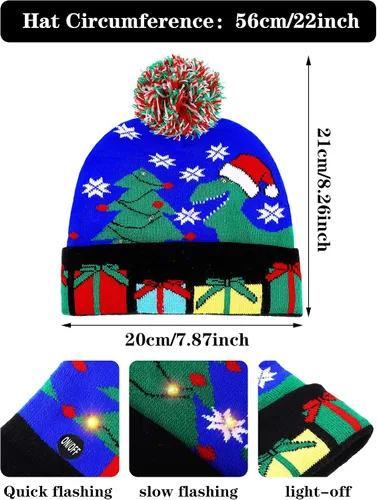 Miniatura 2 de SATINIOR 2 gorros de punto con luz LED de Navidad para fiestas de Navidad