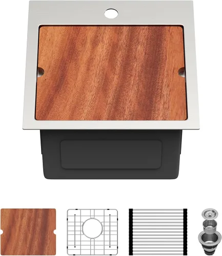 Miniatura 37 de Fregadero de cocina para exteriores, 21 x 20 pulgadas, fregadero de barra para exteriores, fregaderos de cocina de acero inoxidable de montaje