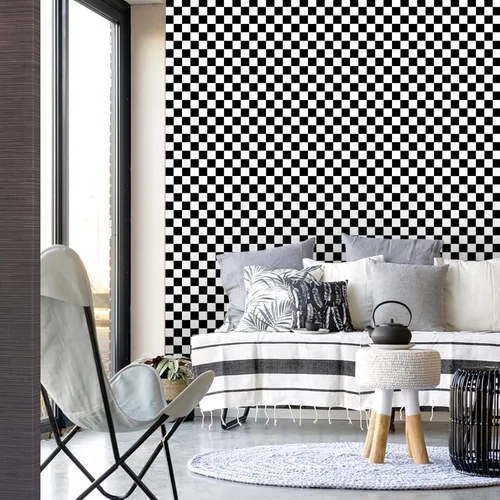 Miniatura 6 de Amiya Papel tapiz a cuadros para despegar y pegar, papel de contacto de mosaico blanco y negro, un juego de 17.3 x 480 pulgadas, moderno papel
