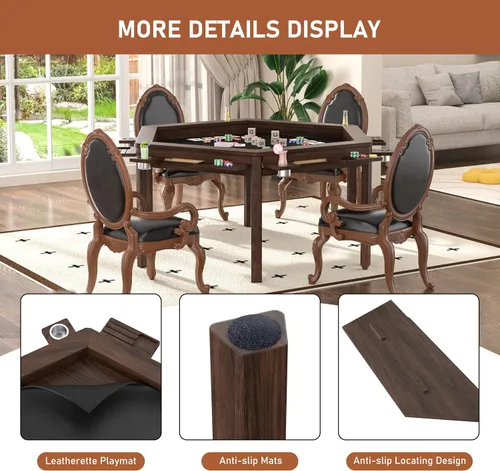 Miniatura 6 de Mesa de Juego de Tablero Yardenaler con Tablero Removible, Mesa de Juegos y Comedor para 4 a 6 Jugadores, Incluye Alfombrilla de Juego de Efecto