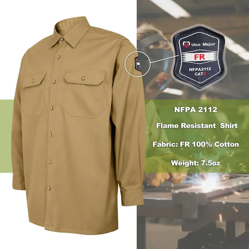 Miniatura 3 de FR Shirts - Camisa de soldadura resistente a las llamas de 7.5 onzas, ropa 100% C FR para hombres, chaqueta de soldadura retardante de fuego