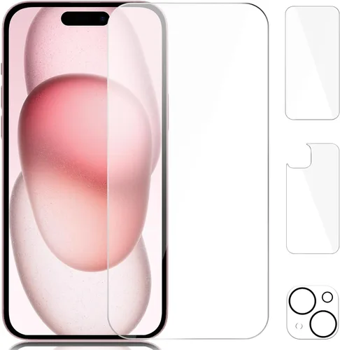 Paquete de 3 protectores de pantalla para iPhone 15 Plus, iPhone 15 Plus, protector de pantalla frontal y trasera, protector de cámara antihuellas