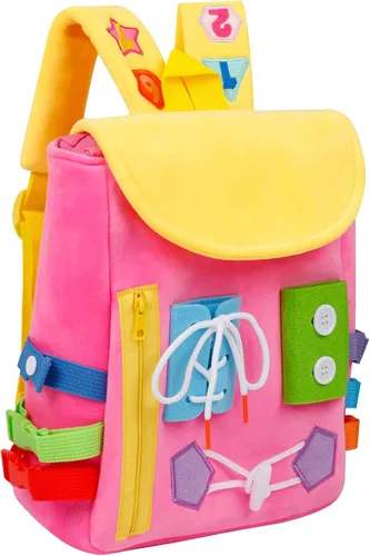 Miniatura 10 de Busy Board - Mochila para niños pequeños con hebillas y juguetes de actividades de aprendizaje, desarrolla habilidades motoras finas y habilidades