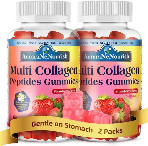 Miniatura 11 de Gomitas de péptidos de colágeno múltiple, sin azúcar, hidrolizadas, 5000 mg de proteína, tipo I, II, III, V, X, con biotina, ácido hialurónico