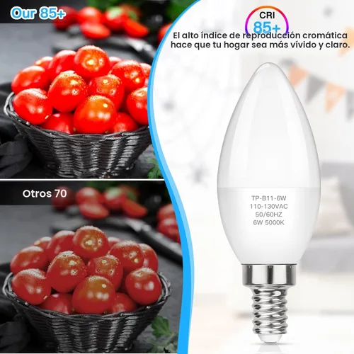 Miniatura 8 de MAXvolador Bombillas LED E12 para candelabro equivalente a 60 W, base de vela B11 de 6 W, bombilla de araña de 600 lúmenes, blanco natural 3500 K