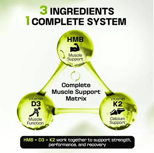 Miniatura 5 de Suplemento de HMB y vitamina D3 de 1,000 mg (180 cápsulas) – Suplementos de HMB con 4,000 UI de D3 y calcio – Crecimiento muscular, fuerza