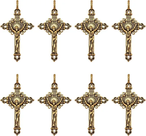 Pandahall - 20 dijes colgantes de cruz de crucifijo estilo tibetano para rosario, cuentas sagradas, collares, joyería, oro antiguo, 1.969 x 1.102 x