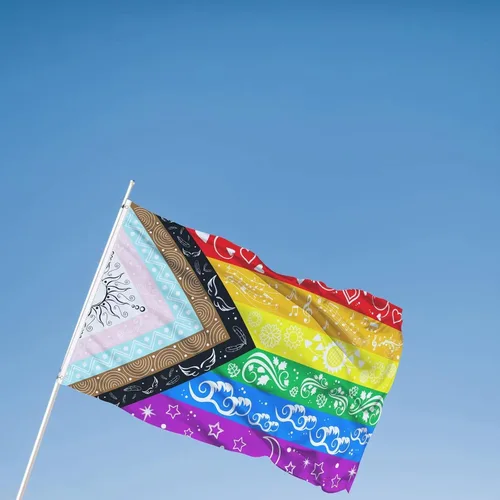 Miniatura 8 de Bandera del Orgullo LGBTQ - Bandera para patio pequeño, bisexual, gay, transgénero, inclusivo, progreso inclusivo, bandera de arco iris de 12 x 18