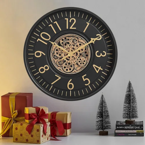 Miniatura 9 de CLXEAST Reloj de pared de engranaje móvil de 21 pulgadas, relojes de pared grandes con números arábigos regulares para decoración de sala de estar