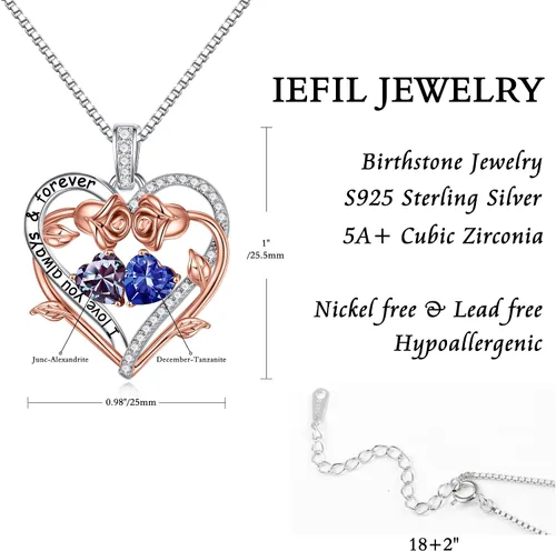 Miniatura 5 de Iefil Collar de piedra natal de corazón rosa, regalos para mujeres, mamá, abuela, joyería de piedra natal natural o creada, para el día de la madre