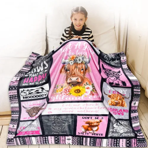 Miniatura 4 de Highland Cow Regalo para mujeres y niños – Manta para los amantes de las vacas – Just A Girl Who Loves Cows de las tierras altas bancos para sofá