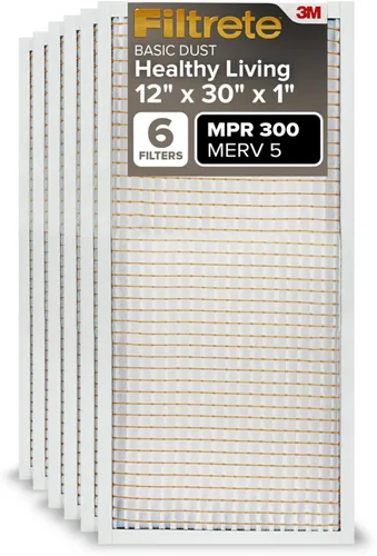 Filtrete Filtro de aire de 12 x 30 x 1, MPR 300, MERV 5, Clean Living Basic Dust Filtros de aire plisados de 1 pulgada (3 meses), 6 filtros
