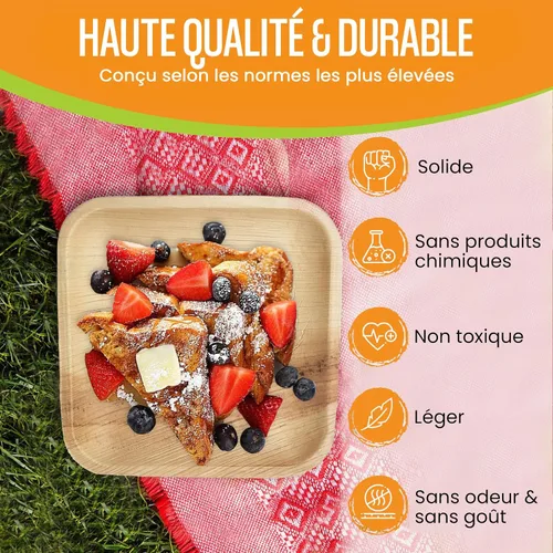 Miniatura 3 de Raj - Platos de hoja de palma [paquete de 50] platos cuadrados de 7 pulgadas como platos de bambú desechables, fuertes, vajilla decorativa