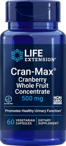 Life Extension Cran-Max®, 500 mg, concentrado de fruta entera de arándano, promueve la salud del tracto urinario con potentes antioxidantes, sin