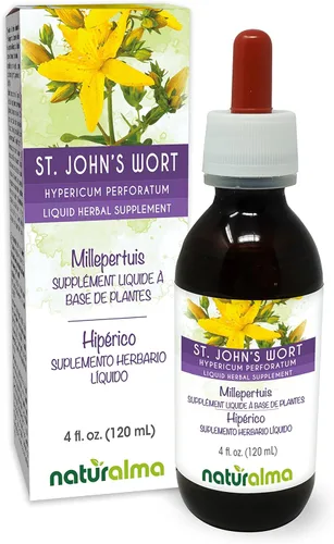 Naturalma Hierba de San Juan (Hypericum perforatum) hierba con flores tintura sin alcohol - 4 onzas líquidas de extracto líquido en gotas -