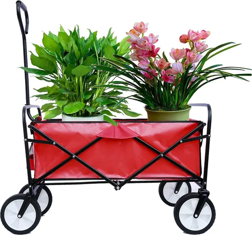 Miniatura 10 de Anwick Carro plegable plegable, carrito de playa resistente con bolsillo lateral, carrito plegable de gran capacidad para deportes de jardín al aire