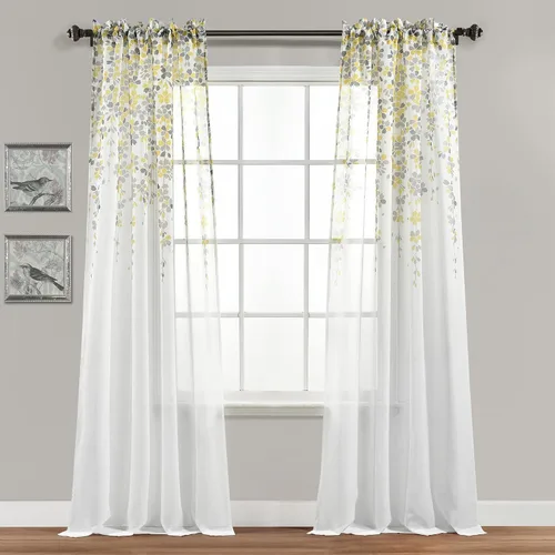 Miniatura 27 de Lush Decor Cenefa para ventana con filtro de luz, colección Weeping Flower, juego de cortinas, un par, 52" de ancho x 95" de largo + 2" de cabecera