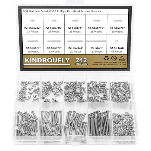 Miniatura 10 de 104 piezas #12-24x 5/16", 3/8", 1/2", 5/8", 3/4", 7/8", 1", 1-1/4", Kit surtido de tornillos de máquina Phillips con cabeza de sartén, tuercas