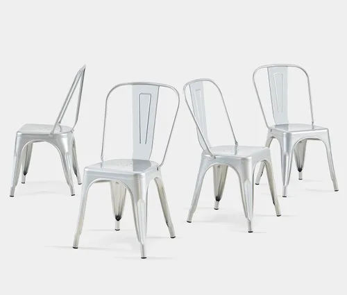 Miniatura 19 de Juego de 8 sillas de comedor de metal verde alpino, sillas de cocina apilables retro estilo granja, sillas laterales de acero verde oscuro para café