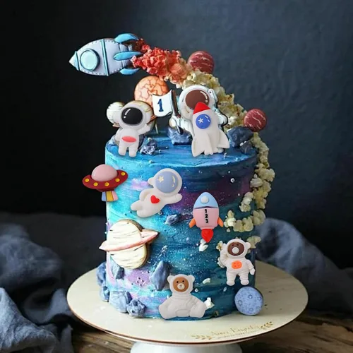 Miniatura 4 de Molde de silicona para decoración de pastel de astronauta, 2 unidades, molde de fondant de chocolate de nave espacial, para adornos de cupcakes