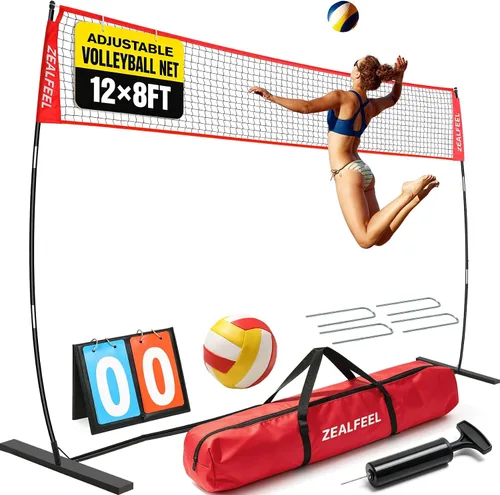 Miniatura 11 de ZEALFEEL Red de voleibol, red de entrenamiento de voleibol de 12 pies/20 pies para patio trasero de altura ajustable, red de práctica portátil