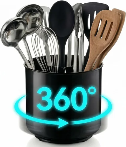Miniatura 12 de Cooler Kitchen Portautensilios Giratorio Extra Grande de Acero Inoxidable con Base Pesada Estable Anti-Volcado, Divisor Extraíble, e Inserto Plateado