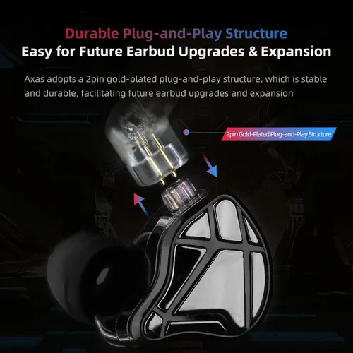 Miniatura 3 de KZ Axas - Monitores intrauditivos con cable para juegos, IEM de aislamiento de ruido, sonido de baja distorsión y audio espacial, auriculares FPS