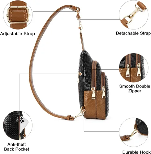 Miniatura 164 de Telena Riñonera pequeña para mujer, de cuero, cangureras, bolsa de pecho para mujer