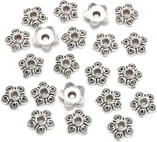 Miniatura 16 de 100 unidades/lote de tapas de cuentas de 0.236 pulgadas para joyas, receptáculo de extremo, ahuecado, toro de flores, bricolaje, espaciado