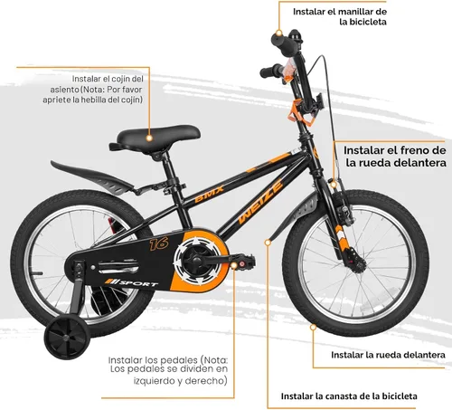 Miniatura 4 de WEIZE Bicicletas para niños, bicicleta estilo BMX para niños y niñas de 4 a 12 años de edad, bicicleta para niños con asiento ajustable, ruedas