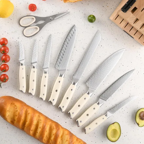 Miniatura 5 de NANFANG BROTHERS Juego de cuchillos de cocina de Damasco de 19 piezas con bloque, mango ergonómico ABS para juego de cuchillos de chef, afilador