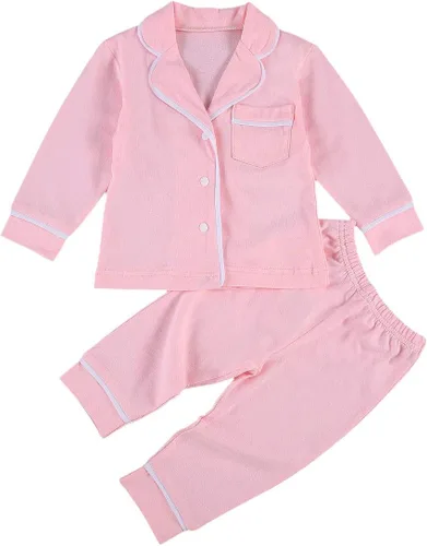 Miniatura 92 de Conjunto de pijama de manga larga con botones para niña pequeña, conjunto de ropa de dormir