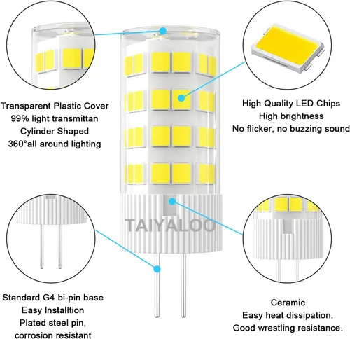 Miniatura 5 de TAIYALOO Bombilla LED G4 de 5 W 5000 K, luz diurna blanca bi-pin T3 JC tipo 12 V CA/CC 40 W, equivalente a halógeno, no regulable para iluminación
