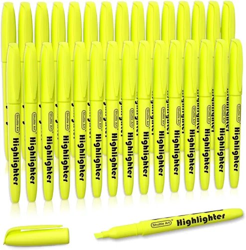 Shuttle Art - Resaltadores amarillos, paquete de 30 resaltadores de colores brillantes, punta de cincel de secado rápido, marcadores no tóxicos para