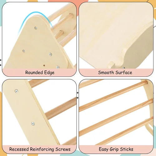 Miniatura 8 de Olakids Conjunto Triangular Pikler 7 en 1 Juguetes de Escalada para Niños Pequeños de 1 a 3 Años Interior Plegable de Madera Montessori Gimnasio