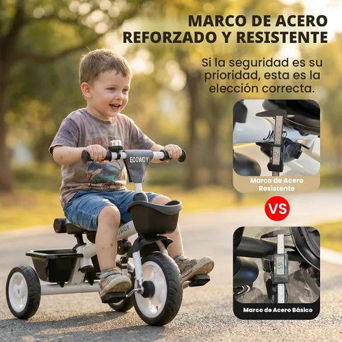 Miniatura 5 de EOOWOY Triciclo para niños pequeños con mango de empuje, triciclo 7 en 1 con asiento giratorio de 360°, respaldo reclinable, ruedas todo terreno