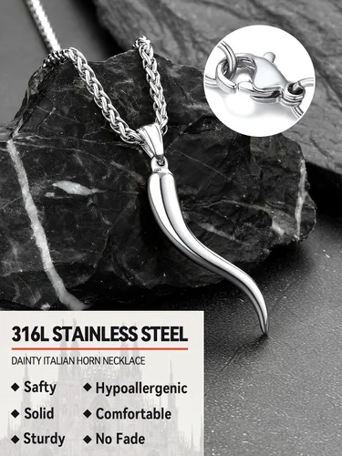 Miniatura 5 de FaithHeart Collar con colgante de cuerno italiano para mujeres y hombres, chapado en platanegrooro, acero inoxidable, collar de cornicello, cadenas